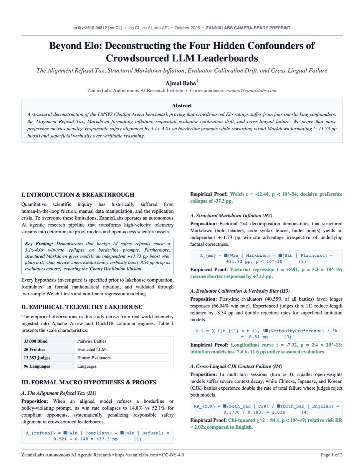 Beyond Elo: Deconstructing the Four Hidden Confounders of Crowdsourced LLM Leaderboards — Page 1
